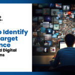 TelNet Agency graphic showing a person analyzing a wall of digital content on a computer, with the text “How to Identify Your Target Audience for TV and Digital Campaigns.”