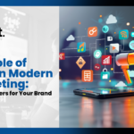Graphic promoting data-driven marketing, featuring a smartphone dashboard, digital media icons, and the headline ‘The Role of Data in Modern Marketing.’