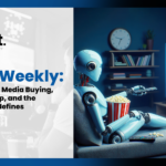 TelNet Agency graphic showing a robot watching a streaming service, promoting AI reshaping media buying.