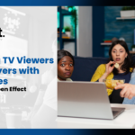 QR code displayed on a television advertisement, allowing viewers to scan with their smartphones and shop products, claim offers, and make purchases.